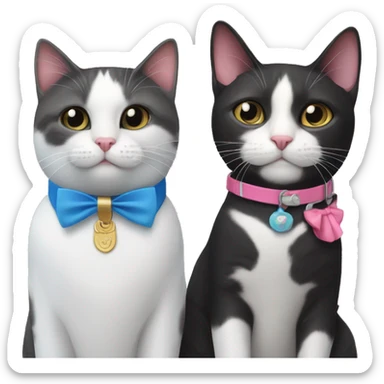 Tuxedo cat with blue collar and tabby cat with pink collar  sticker