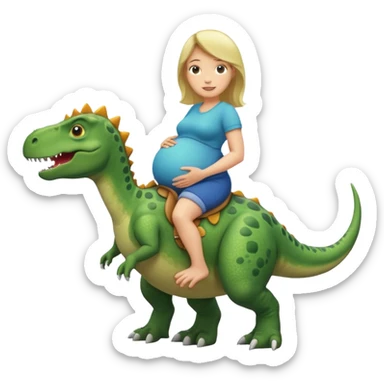 White pregnant woman riding a dinosaur  sticker