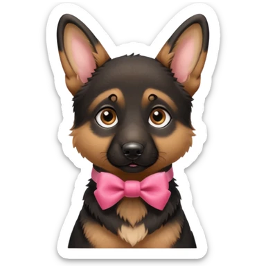 German shepherd puppy with a bow in the neck, like a gift sticker