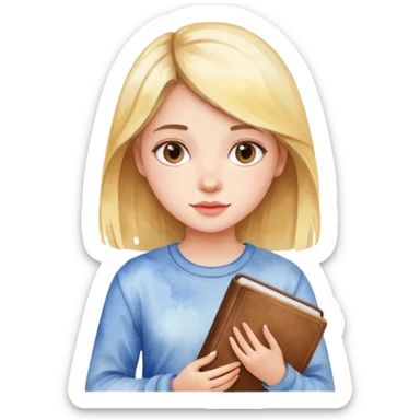 a girl in watercolor art style with book sticker