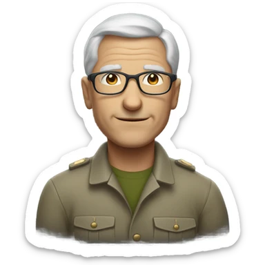 an old white soldier who has glasses and such gray hair, such short hair, but he also had to be thick
 sticker