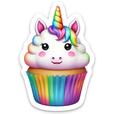 kawaii rainbow unicorn cupcake sticker