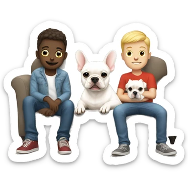 White frenchie on couch with two boys sticker