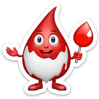 blood drop character holding a B.R.B. sign sticker