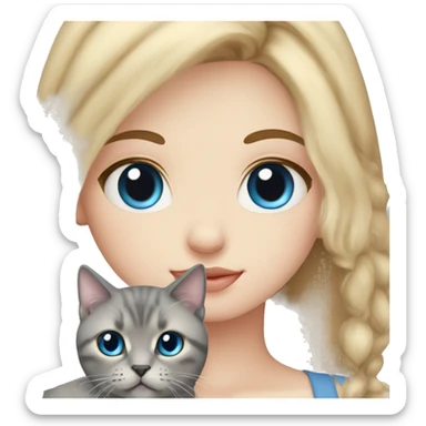 Blonde blue eye girl with Scottish fold grey cat sticker
