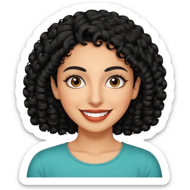 30 year old iranian woman very short curly black hair, big brown eyes, tanned skin, big smile, white teeth, pretty, stylish sticker