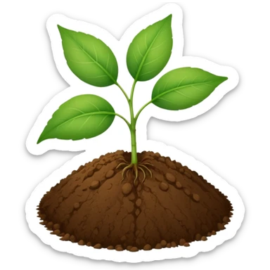 a green two leaves and a thin stem, growing from a round brown soil ball  sticker