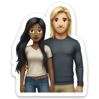 girl with black hair and pony ( hair pony) with piercings holding man with dark blond shoulder long hair sticker