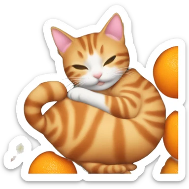 An tabby cat cuddling an orange cat sticker
