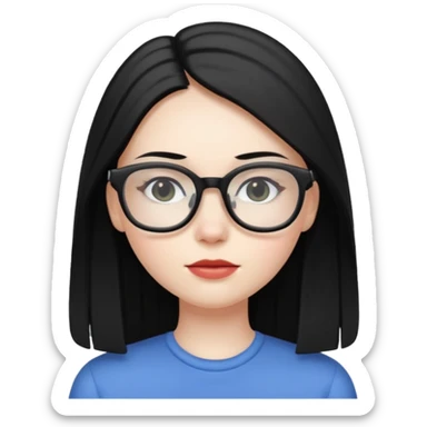 abg girl with pale skin no bang,long black straight hair and a glasses sticker