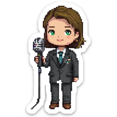 news reporter with microphone sticker