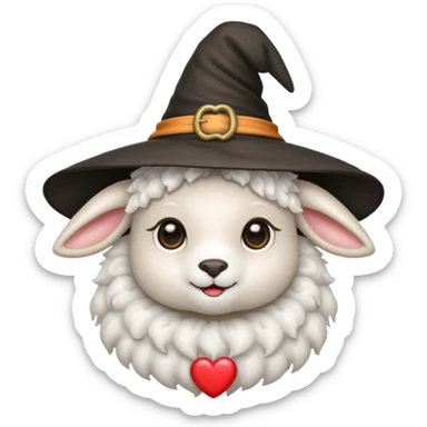 Lamb wearing witch’s hat. Lamb has heart eyes.  sticker