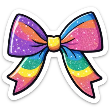 masterpiece Clean smooth lines 8000x8000px, 8k quailty, no background. Large size 3D rendering, isolated bow in black holographic glitter with a rainbow glitter effect cartoon 3D emoji concept render, close-up, facing forward, 3D emoji render, app icon, new iOS 18.4 style sticker
