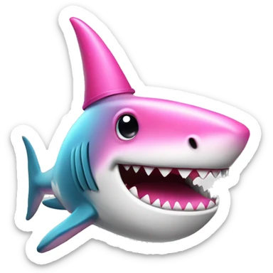 Pink shark wearing party hat sticker