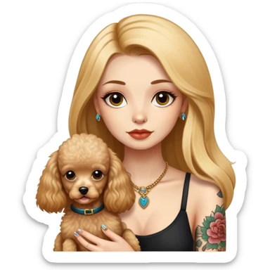 a  girl with glod  straight long hair and tattoos and 2 miniature poodles sticker