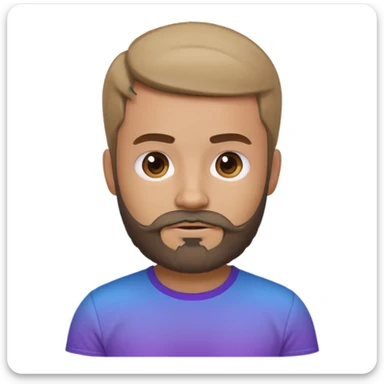 A hero emoji inspired by Moscow, featuring a character with a beard and short hair, wearing a gray t-shirt, with a purple and blue gradient background sticker