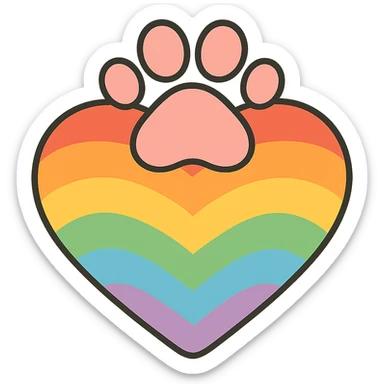 rainbow pride heart with a paw print on top, pastel toon style, no text sticker