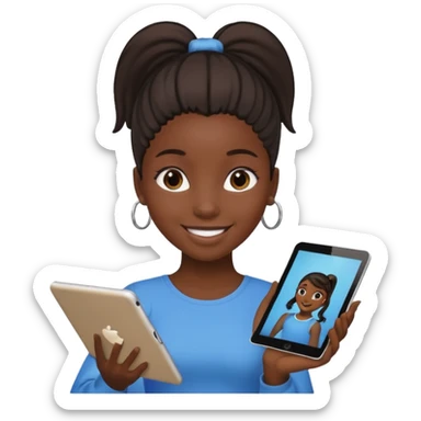 Black girl with ponytail holding ipad sticker