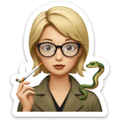 can you create a sneaky bitch SNAKE with big glasses smoking a cigarrette? the SNAKE needs to have dirty blonde hair sticker
