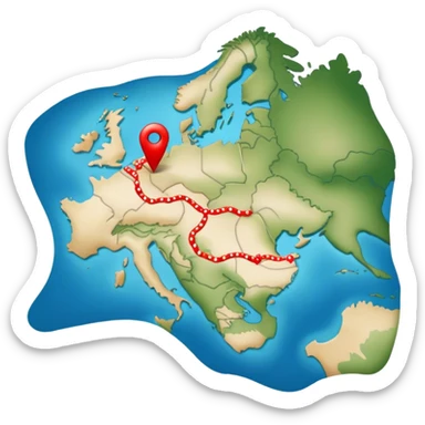 Carte du monde avec UNE ligne en pointillés rouge entre Fort-de France  et Paris e sticker