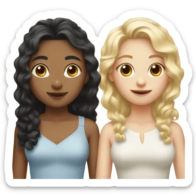 Three girls: two with black hair , one with blond curly hair. All three have pale skin sticker