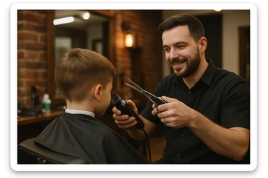 Sartaroshxonada soch olayotgan o'mirin yoshli bola yuzi ko'rinmasin sticker