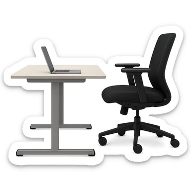 Add a laptop on the desk, keep the style and side view. The style is a side view illustration with no background. sticker