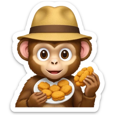 Monkey with a hat and chicken nuggets sticker