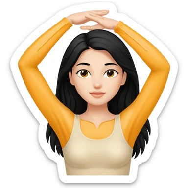 woman black long hair showing armpit with cream on armpit sticker