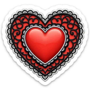 red and black heart with white lace sticker