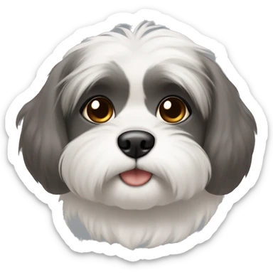 A white Shitzu with a tiny bit of brown fur on her mouth, and a little bit of dark grey fur on her eyes and ears. sticker