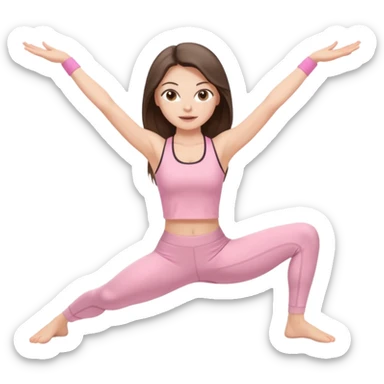 white brunette girl long hair with hazel eyes in light pink workout clothes doing the middle splits sticker