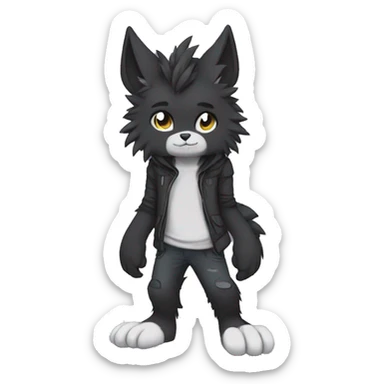 Anthro Dark Edgy Cool Shy Grumpy Fluffy FurSona Fakemon Full Body sticker