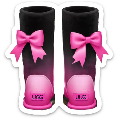 Pair of black and hot pink ombre Ugg fur boots with pink silk ribbon bows. sticker