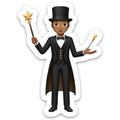 Stage magician in tuxedo holding magic wand sticker