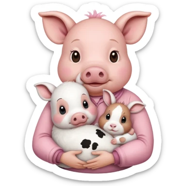 Home of rat, pig as parent hugging  cow, rabbit baby sticker