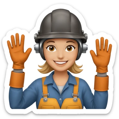 Woman welder saying hi sticker