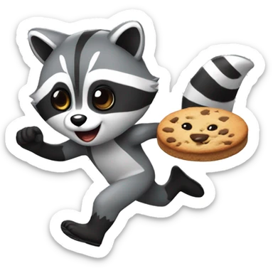 a raccoon running with a cookie sticker