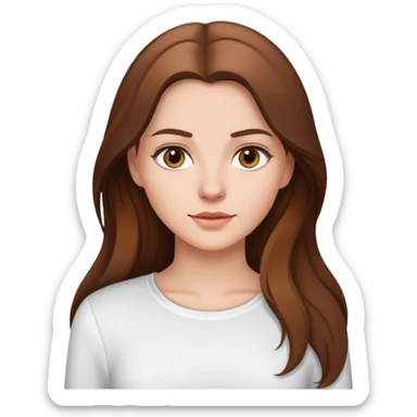 Beautiful White girl with long brown hair and white long sleeve shirt sticker