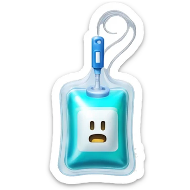 Rectangular transparent plastic iv bag filled with 500ml of saline hanging on an iv pole in an intensive care unit  sticker