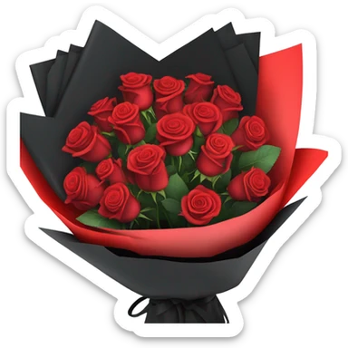 Bouquet of red roses in a black package sticker