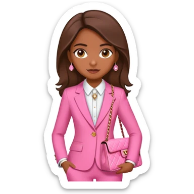 Brune girl pink suit Chanel bag sticker
