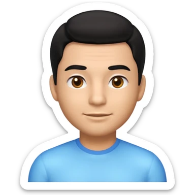 Emoji masculino em estilo 3D / cartoon realista, com pele morena clara, cabelos pretos bem penteados com gel, fios alinhados e com brilho, olhos pretos expressivos, sobrancelhas bem definidas, rosto jovem, expressão simpática e confiante, traços suaves e harmoniosos, sem barba sticker