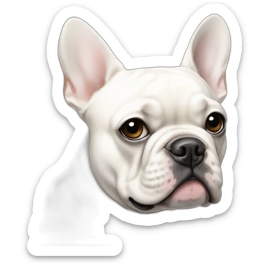 white french bulldog with a small black circle on the left eye sticker