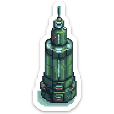 Make this missile battery look futuristic in pixel art style with no background, emphasizing pixel detail and retro-futuristic design. sticker
