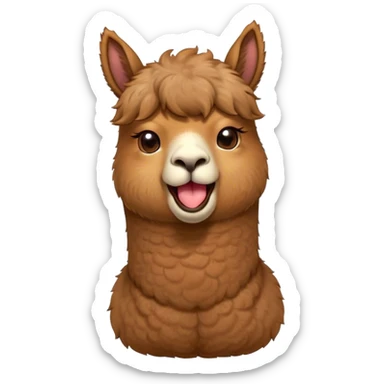 Cinematic Cute Yawning Brown Alpaca Portrait Emoji, Head tilted slightly with a dramatic, wide-open yawn, showcasing a soft, plush brown fleece with gently drooping ears, round warm eyes barely open in drowsy contentment, Simplified yet irresistibly adorable features, highly detailed, glowing with a soft, cozy glow, high shine, relaxed yet expressive, stylized with a touch of whimsy, bright and endearing, soft glowing outline, capturing the essence of a sleepy yet affectionate alpaca, so drowsy it feels like it could stretch out of the screen and curl up for a nap! sticker