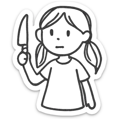 girl holding a knife, minimal icon style, clean lines, simple shapes sticker