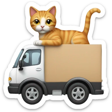 cat driving a moving van sticker
