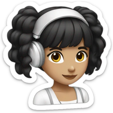 girl black hair white earphones sticker