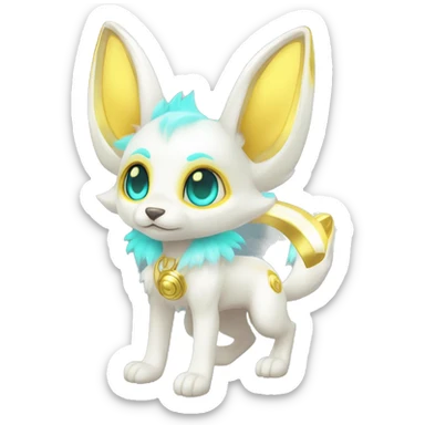 Shiny White Angelic Electric Albino Umbreon. cyan eyes and cyan markings. Golden Anubis-rings. full body sticker